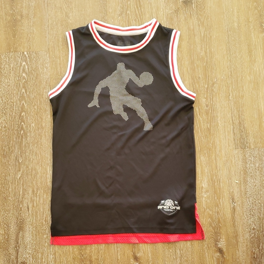 4/$20 AND1 Boys Kids Black and Red Mesh Basketball Jersey, Size 14/16 XL